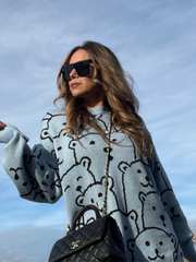 Blue Smiley Polar Bear Knit Sweater Dress