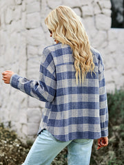 DISTRESSED PLAID SHACKET - BLUE