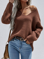 Brown Marjorie V-neck Knit Sweater