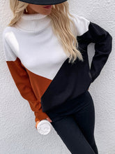 DULCIE Brown Color Block Turtleneck Knit Sweater