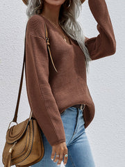 Brown Marjorie V-neck Knit Sweater