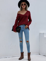 Burgundy Marjorie V-neck Knit Sweater