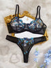 Casual Embroidery Flower Transparent Thong Set Thin Cup Underwear Bra