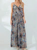 Casual Flowers Print Tie-up Backless Ruffles Camisoles Tops with Wide Leg Pants Sleepwear Loungewear