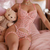Casual Lace Mesh Patchwork See-through Garters Underwear 4-piece Suspender Bra Set