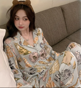 Casual Long Sleeve Long Trousers cartoon Sleepwear Two Piece Set