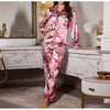 Casual Long Sleeved Top Elastic Waist Printed Sleepwear Two Piece Set