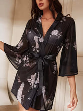 Casual Sheer Floral Print See Through Lingerie Robes Nightgown