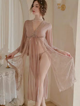 Casual Solid Color Long Nightgown High-slit Lingerie Lace Dress