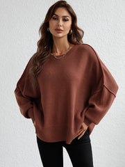 OVERSIZED BATWING SLEEVE KNIT SWEATER - COFFEE