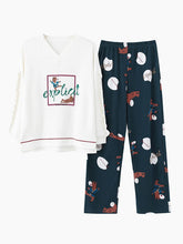 Cotton V-Neck Long Sleeve With Ruffle Printed Pajamas