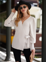 LEONORA Bishop Sleeve Knit Top - Cream
