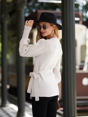 LEONORA Bishop Sleeve Knit Top - Cream