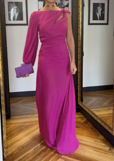 Rose Red One-sleeve Maxi Dress