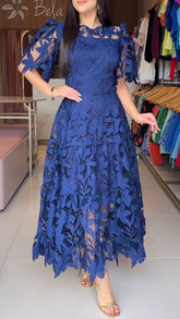 Elegant Embroidered Lace Midi Dress