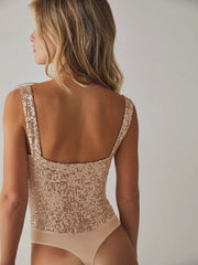 Shine Like No Other Sequin Bodysuit - Champagne