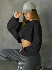 Molly Wide Sleeve Crop Top - Black
