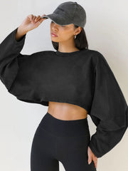 Molly Wide Sleeve Crop Top - Black