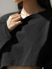 Molly Wide Sleeve Crop Top - Black