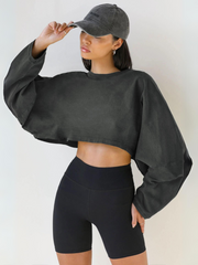 Molly Wide Sleeve Crop Top - Charcoal