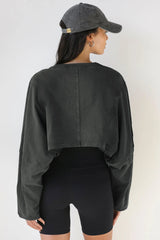 Molly Wide Sleeve Crop Top - Charcoal