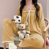 Elegance Square Collar Long Sleeve Solid 2 Pieces Pajamas Set
