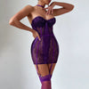 Elegant Lace Strapless Mesh Underwear Stocking Garters Nightgown Underwear Jumpsuit Set