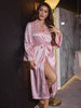 Elegant Leopard Print Night Robe Long Sleeve V Neck Robe With Belt Sleepwear