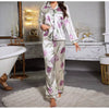 Elegant Printed Long Sleeved Top Elastic Waist Long Sleepwear Two Piece Set