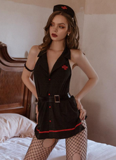 Erotic Nurse Costume Halloween Polyester Set Hat Dress