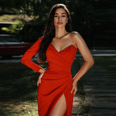 Asymmetrical Pleated One Shoulder Drape Split Party Dresses