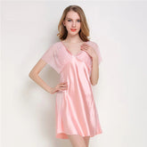 Faux Silk Lace V-neck Nightgown