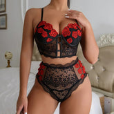 Floral Mesh Lace See-Through Lingerie Set