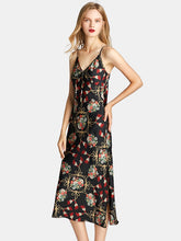 Floral Printed V-Neck Backless Nightgown