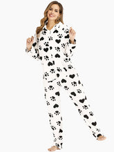 Front Zipper Hoodie Long Sleeve Flannel Print Pajamas