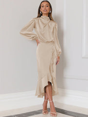 Lissell Satin High Low Midi Dress - Champagne