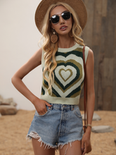 Hearted Sleeveless Knit Crop Top - Green