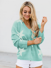 Star Gal Low V Neck Knit Jumper - Green