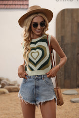 Hearted Sleeveless Knit Crop Top - Green