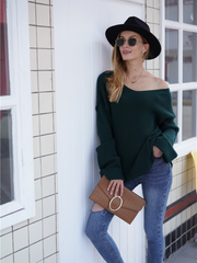 MACHE Low V-Neck Oversize Sleeve Knit Top - Green