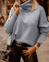 Grey Oversized Collar Turtleneck Knit Sweater