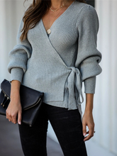 LEONORA Bishop Sleeve Knit Top - Grey
