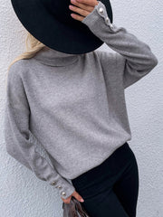 Grey Oversized Collar Turtleneck Knit Sweater