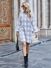 KAITLYN Plaid Knit Dress - Grey