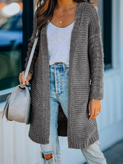 Grey Braid Open Knit Long Cardigan