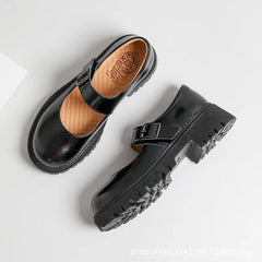 Thick-soled English Leather Shoes Mary Jane Round Toe Retro Single Shoes Genuine Leather Vintage