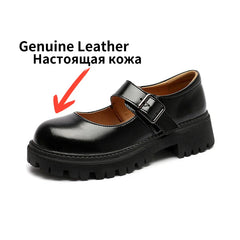 Thick-soled English Leather Shoes Mary Jane Round Toe Retro Single Shoes Genuine Leather Vintage