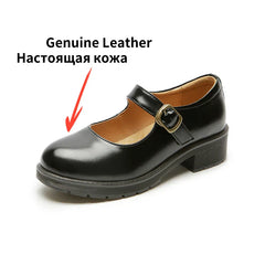 Small Leather Shoes Round Toe High-heeled Retro Leather British College Style Shoes Mary Jane Shoes
