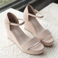 Anti-skid 8cm High Heel Shoes Ankle Strap Solid Rome Sandals With Platform