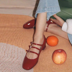Round Toe Pumps Buckle High Heels Wedding Shoes Party Comfortable Shoes Zapatos De Mujer